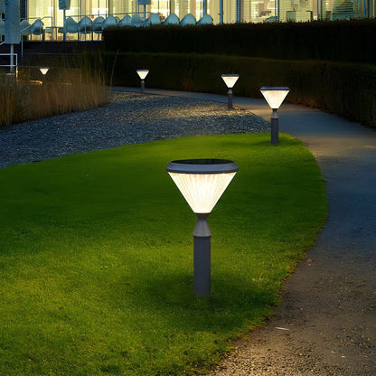 Modern Tapered Solar LED Post Light Waterproof Outdoor Pathway Landscape Lighting Black Aluminum PC IP65