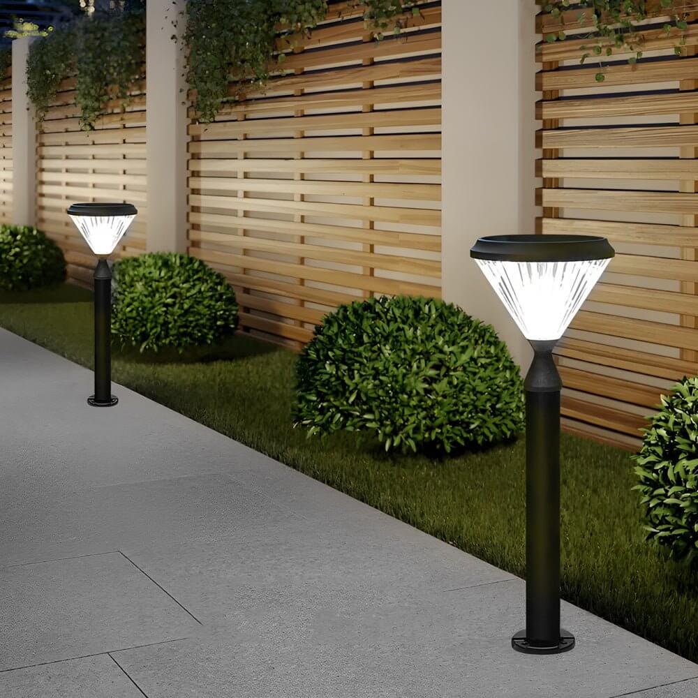 Modern Tapered Solar LED Post Light Waterproof Outdoor Pathway Landscape Lighting Black Aluminum PC IP65