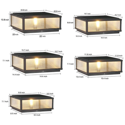 Square Ribbed Glass Outdoor Pillar Light Black Die-Cast Aluminum Solar or Hardwired 5 Widths Pier Mount