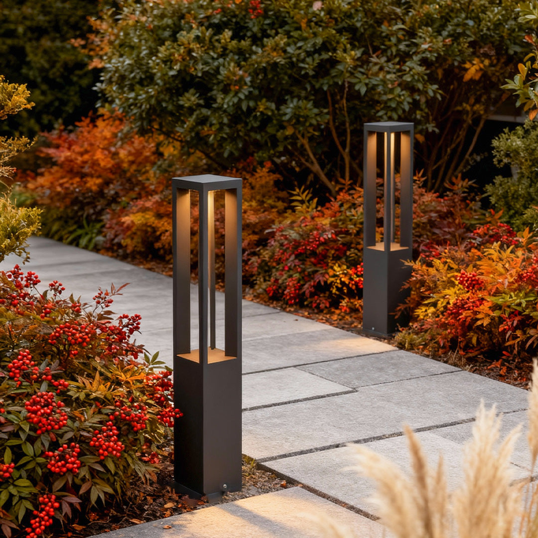 LED Bollard Garden Light Hardwired Aluminum 4 Beam 3000K Warm White IP54 Garden Landscape Path Driveway Black 4 Heights