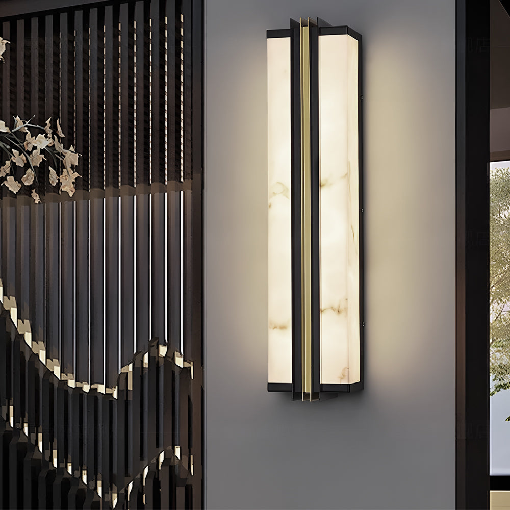 Modern LED Outdoor Wall Sconce Stainless Steel Resin Marble 30W 3CCT IP54 Black Gold 27 Inch