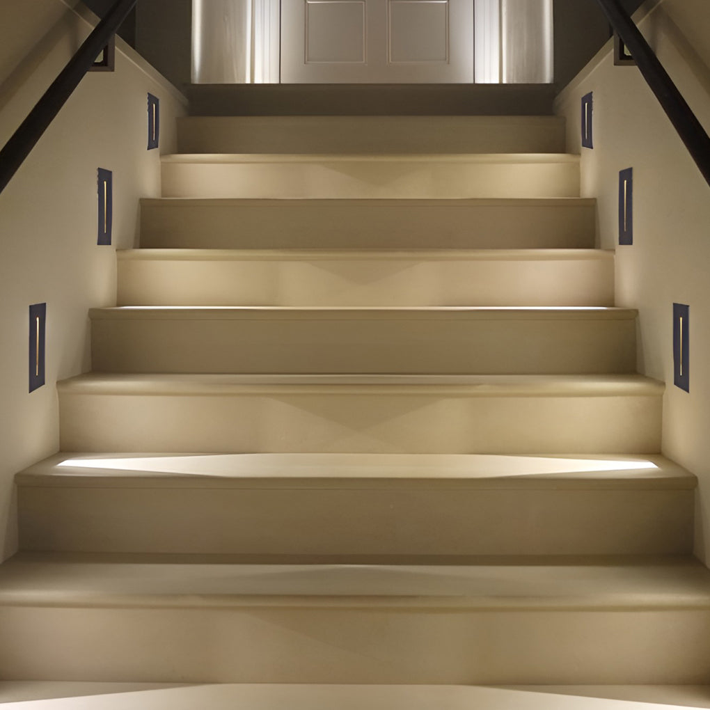Recessed LED Slit Stair Light Die-Cast Aluminum Industrial Black IP65 2 Heights Hardwired