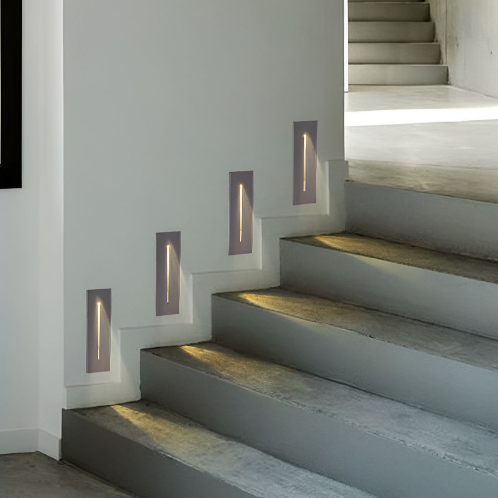 Recessed LED Slit Stair Light Die-Cast Aluminum Industrial Black IP65 2 Heights Hardwired
