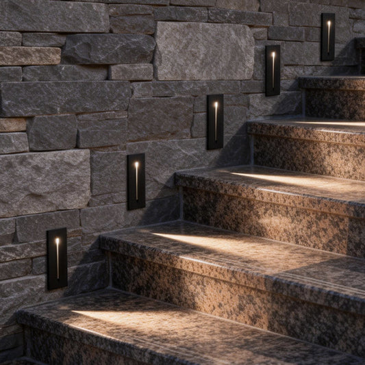 Recessed LED Slit Stair Light Die-Cast Aluminum Industrial Black IP65 2 Heights Hardwired