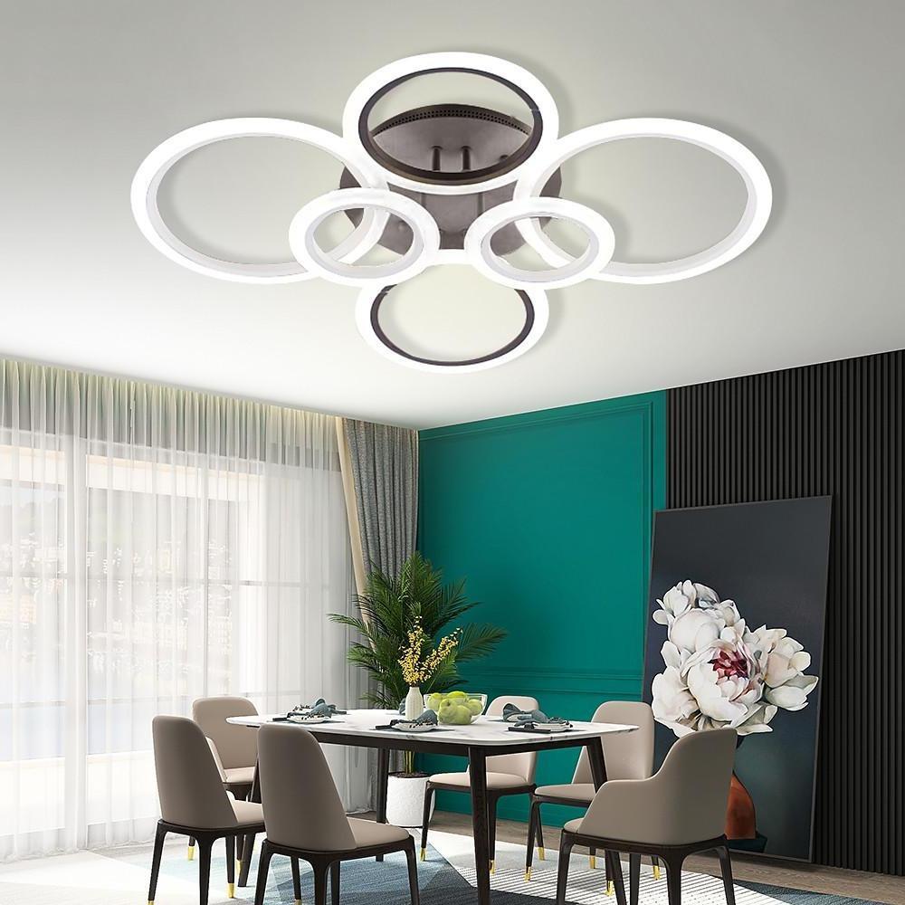 Multi-Circle Cluster Double-Tier Semi-Flush Mount Ceiling Light — Modern Aluminum Acrylic LED 4 6 8 Light