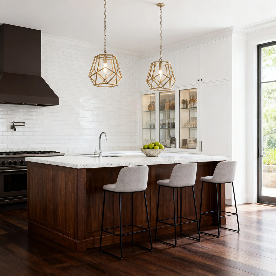 Gold Geometric Pendant Light Nordic Open Cage Polyhedron E12 Kitchen Island Hallway 12 Inch