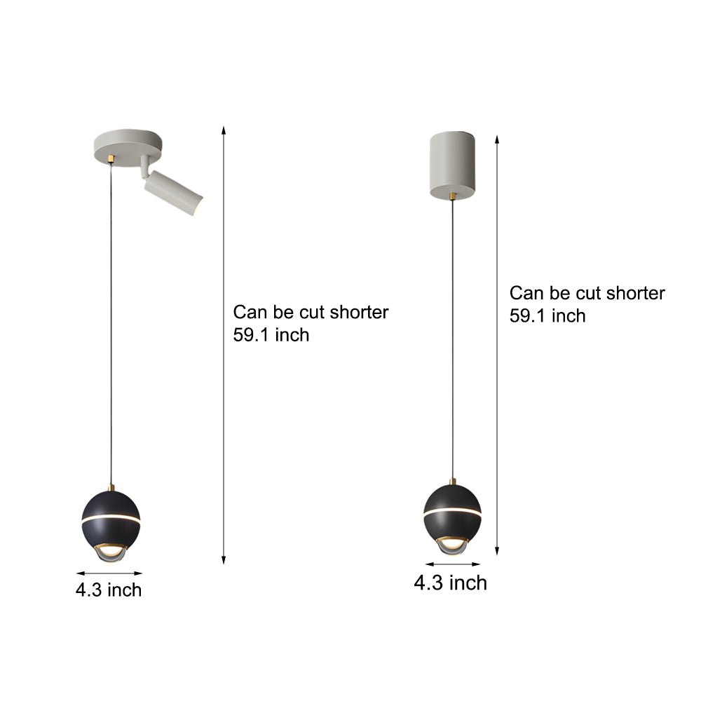 Metal Ball Pendant Light with Optional Integrated Spotlight and 3-Step Colour Temperature