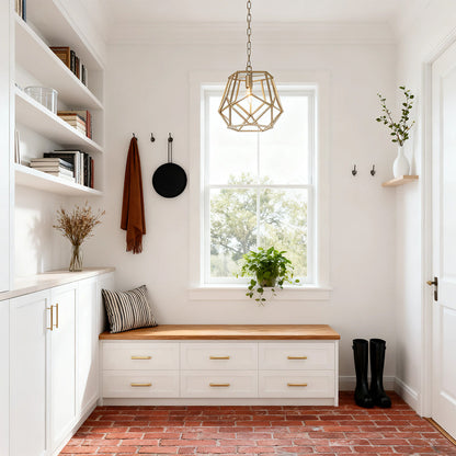 Gold Geometric Pendant Light Nordic Open Cage Polyhedron E12 Kitchen Island Hallway 12 Inch