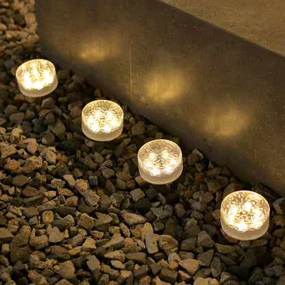 Solar LED Round Ice Brick Step Light Acrylic White Outdoor Garden Pathway IP65 4-Pack