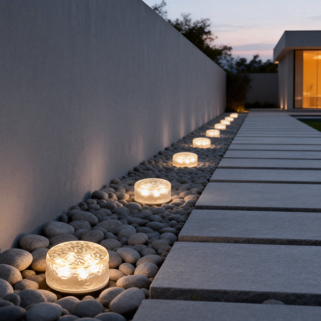 Solar LED Round Ice Brick Step Light Acrylic White Outdoor Garden Pathway IP65 4-Pack