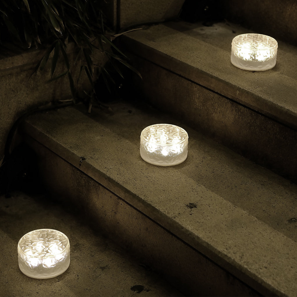 Solar LED Round Ice Brick Step Light Acrylic White Outdoor Garden Pathway IP65 4-Pack