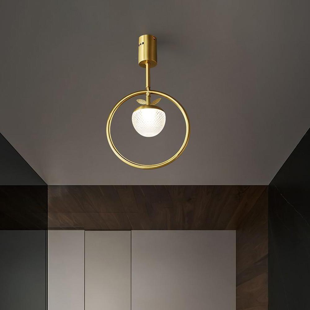 Copper Ring Semi Flush Ceiling Light Gold Acrylic Globe 10 Inch Integrated LED Warm White 3000K Nordic