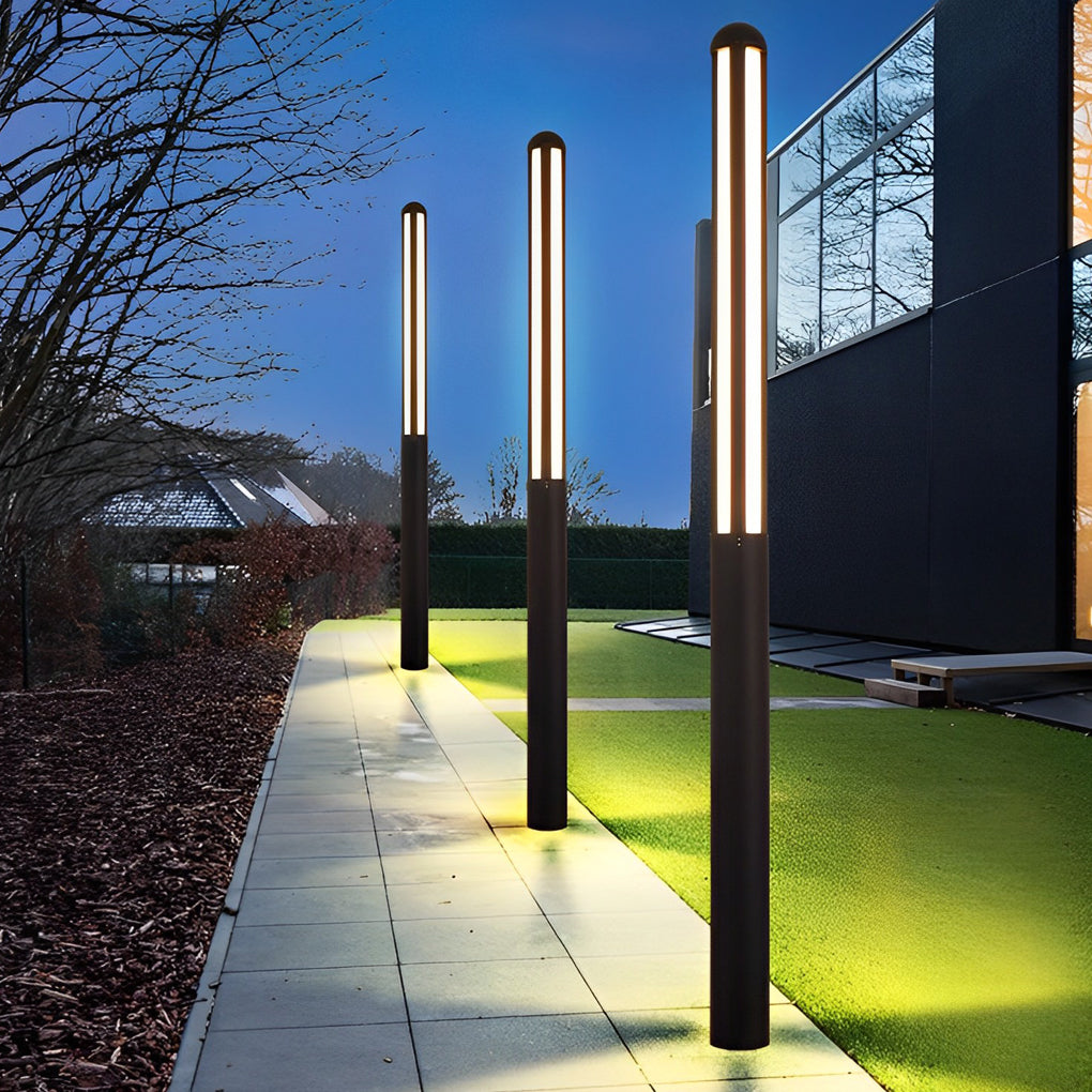 Tall Outdoor LED Bollard Light Slender Cylindrical Aluminum Black IP65 4 Heights