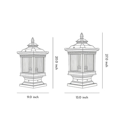 Retro Grille Brown Die-Cast Aluminum Glass Solar or Hardwired Outdoor Pillar Light IP55 3000K 3 Sizes Garden Gate