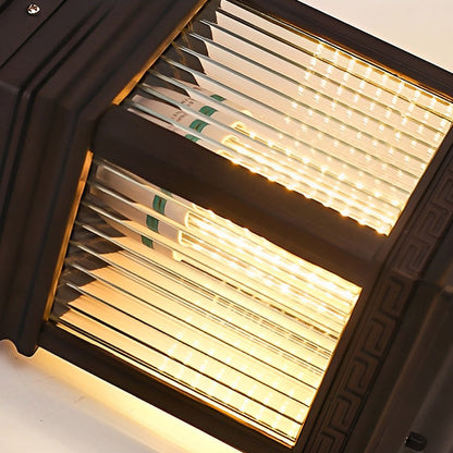 Retro Grille Brown Die-Cast Aluminum Glass Solar or Hardwired Outdoor Pillar Light IP55 3000K 3 Sizes Garden Gate