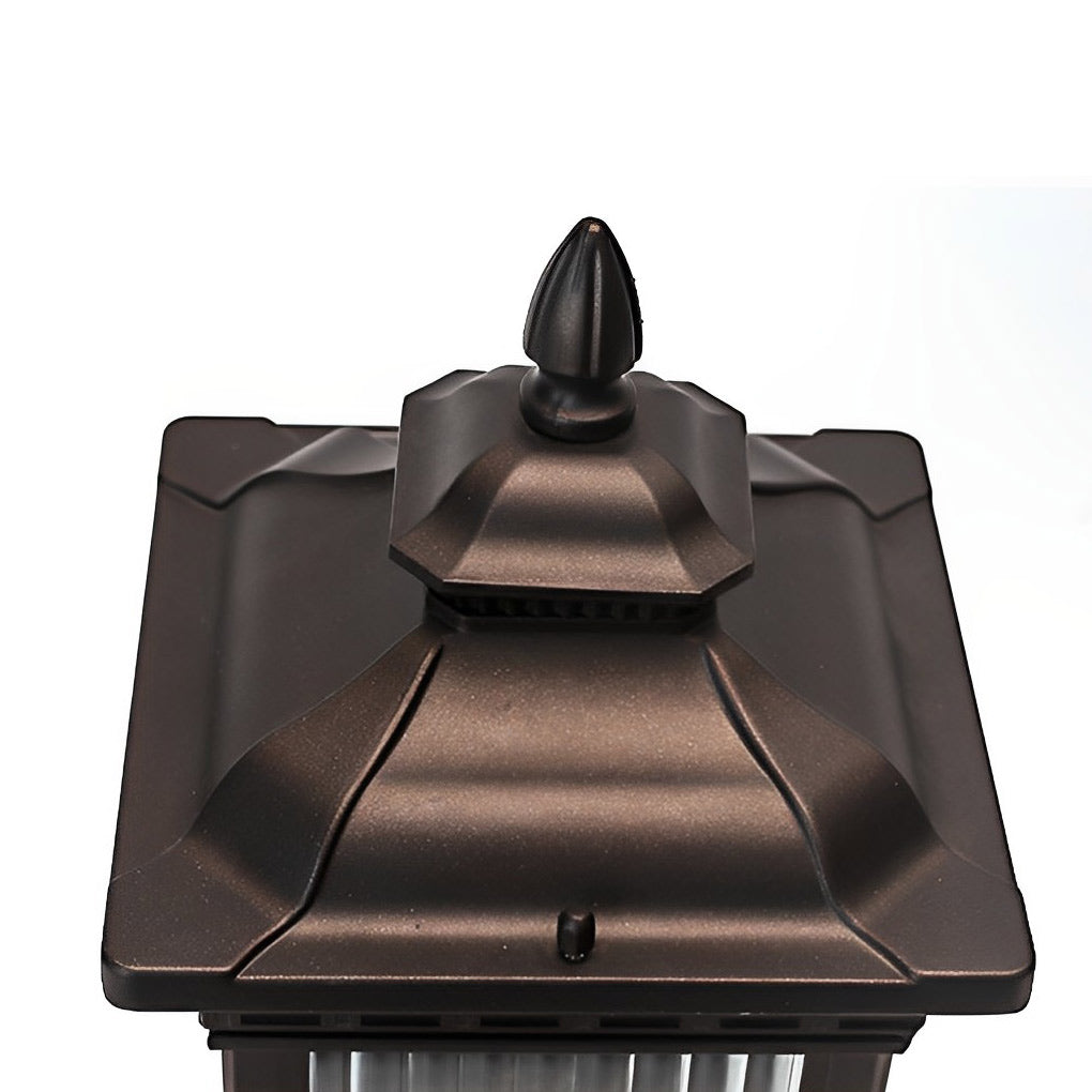 Retro Grille Brown Die-Cast Aluminum Glass Solar or Hardwired Outdoor Pillar Light IP55 3000K 3 Sizes Garden Gate