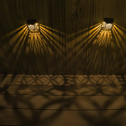 Solar Hollow Outdoor Wall Sconce Fence Light Shadow Pattern LED Dusk to Dawn