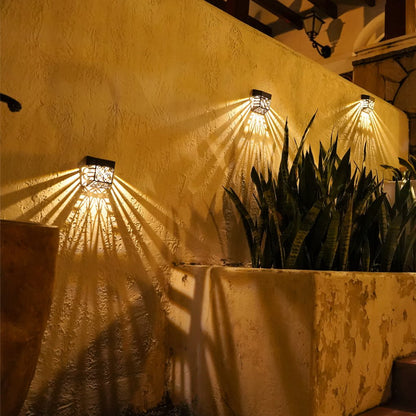 Solar Hollow Outdoor Wall Sconce Fence Light Shadow Pattern LED Dusk to Dawn