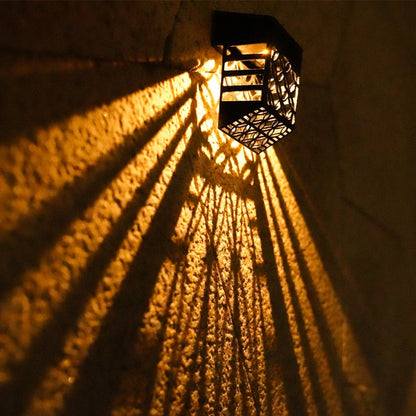 Solar Hollow Outdoor Wall Sconce Fence Light Shadow Pattern LED Dusk to Dawn