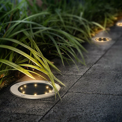 Solar Flat Garden Ground Light Aluminum Alloy Tempered Glass Side-Emitting LED IP65 Buried or Lawn