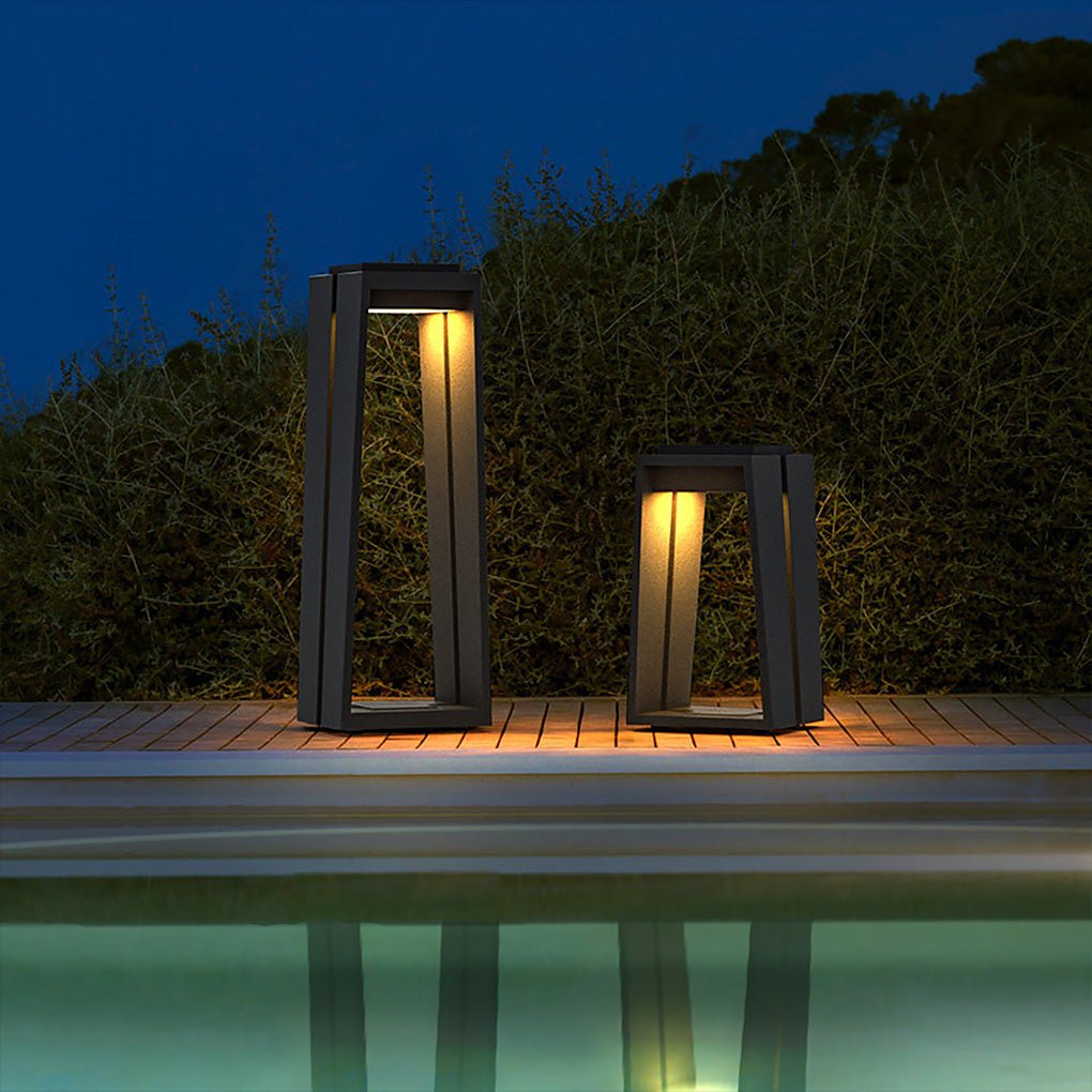 Minimalist Trapezoid Solar Bollard Light 5W LED Warm White Outdoor IP54 2 Heights