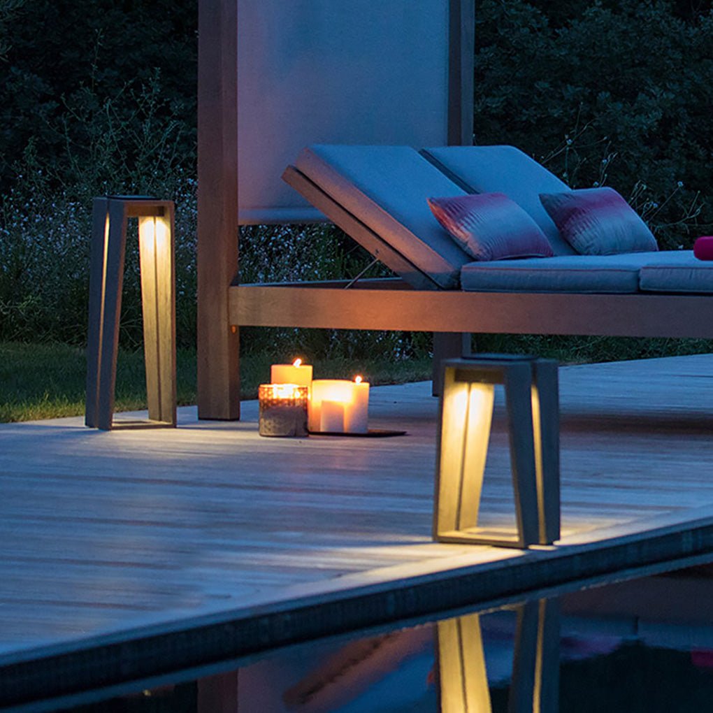 Minimalist Trapezoid Solar Bollard Light 5W LED Warm White Outdoor IP54 2 Heights