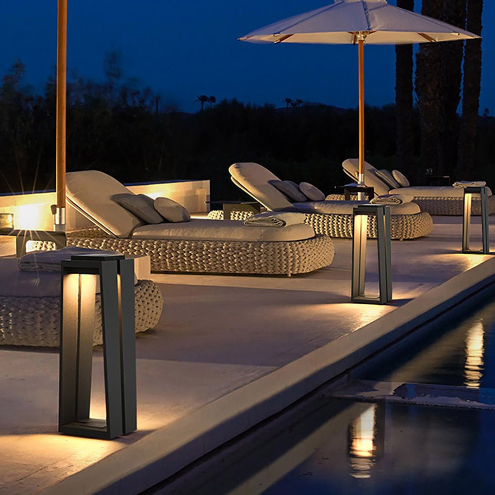 Minimalist Trapezoid Solar Bollard Light 5W LED Warm White Outdoor IP54 2 Heights