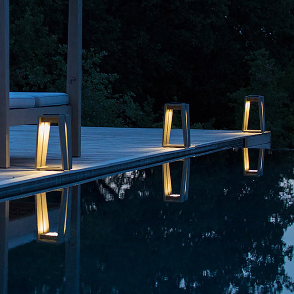 Minimalist Trapezoid Solar Bollard Light 5W LED Warm White Outdoor IP54 2 Heights