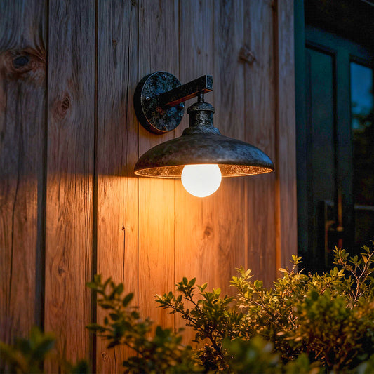 Vintage Outdoor Wall Sconce Iron Dome Shade E27 LED IP54 4 Colors Black Coffee Silver Copper