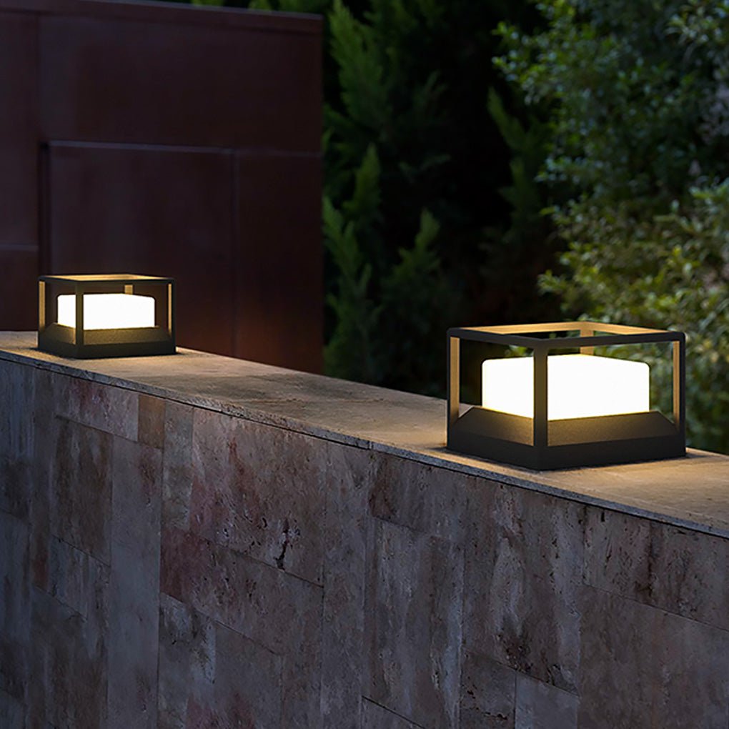 Stone Look Gray Aluminum Outdoor Pillar Light PC Shade Solar or Hardwired IP55 3000K 4 Sizes Courtyard Villa
