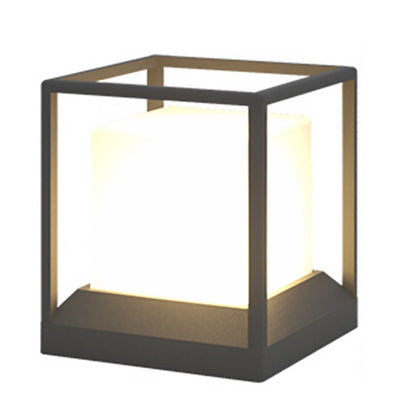 Stone Look Gray Aluminum Outdoor Pillar Light PC Shade Solar or Hardwired IP55 3000K 4 Sizes Courtyard Villa