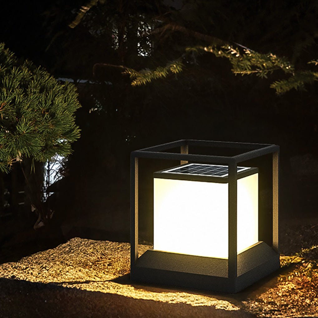 Stone Look Gray Aluminum Outdoor Pillar Light PC Shade Solar or Hardwired IP55 3000K 4 Sizes Courtyard Villa