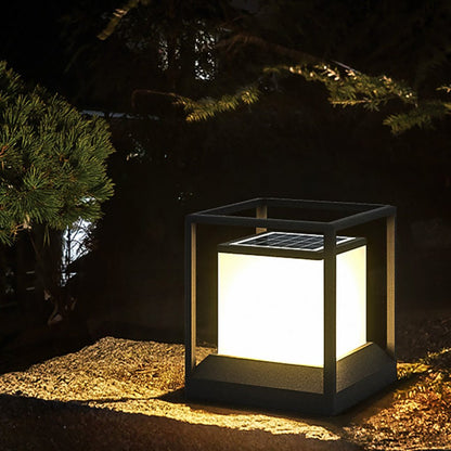 Stone Look Gray Aluminum Outdoor Pillar Light PC Shade Solar or Hardwired IP55 3000K 4 Sizes Courtyard Villa