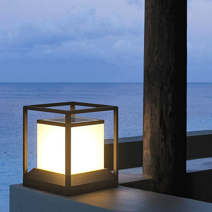 Stone Look Gray Aluminum Outdoor Pillar Light PC Shade Solar or Hardwired IP55 3000K 4 Sizes Courtyard Villa