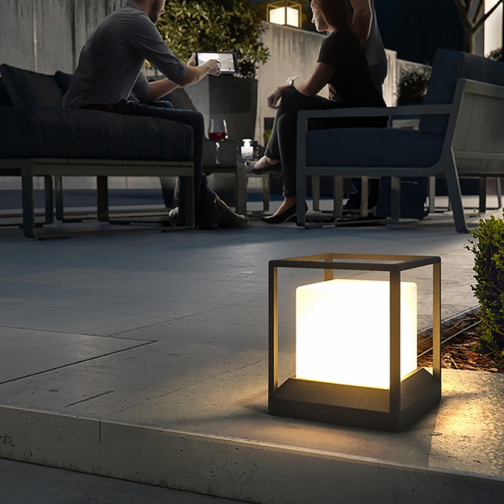 Stone Look Gray Aluminum Outdoor Pillar Light PC Shade Solar or Hardwired IP55 3000K 4 Sizes Courtyard Villa