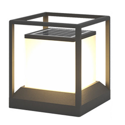 Stone Look Gray Aluminum Outdoor Pillar Light PC Shade Solar or Hardwired IP55 3000K 4 Sizes Courtyard Villa