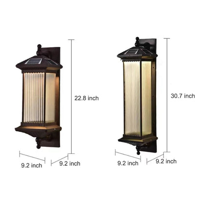 Retro Solar Outdoor Wall Sconce Die-Cast Aluminum Striped Glass Coffee IP65 3 Color Temperature 2 Heights Courtyard Villa