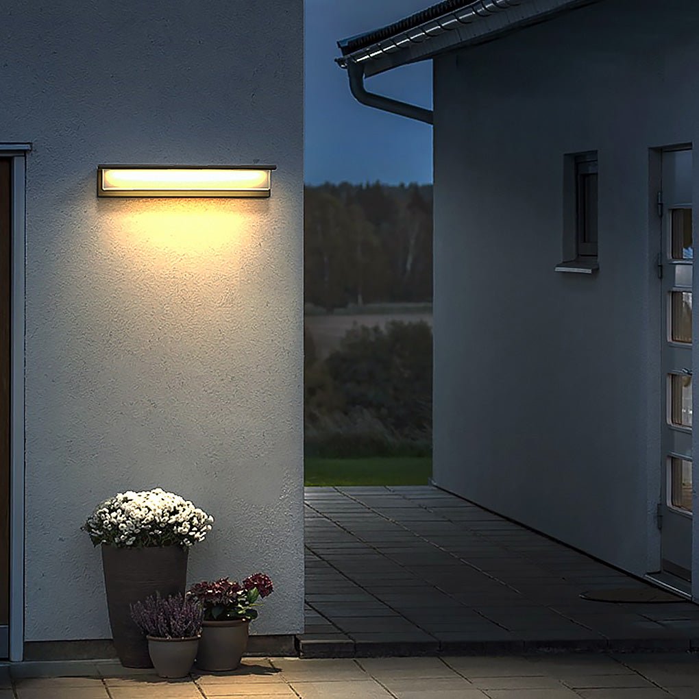 Modern Gray Horizontal Down-Light LED Wall Sconce Stainless Steel Aluminum PC Solar or Hardwired IP54 2 Sizes Courtyard Villa