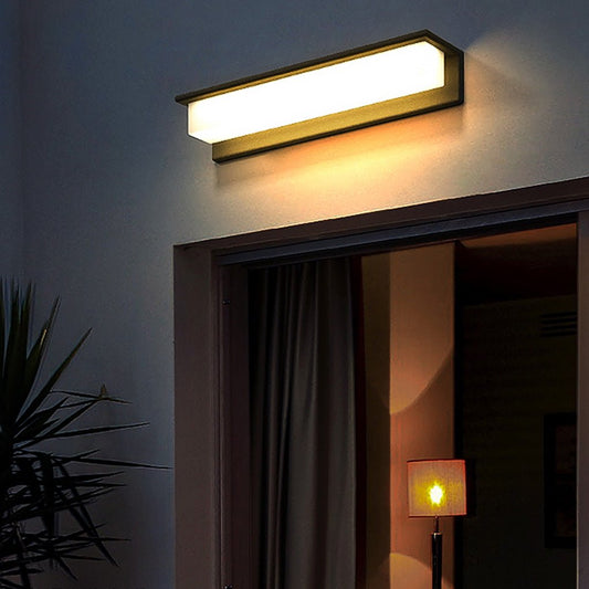 Modern Gray Horizontal Down-Light LED Wall Sconce Stainless Steel Aluminum PC Solar or Hardwired IP54 2 Sizes Courtyard Villa