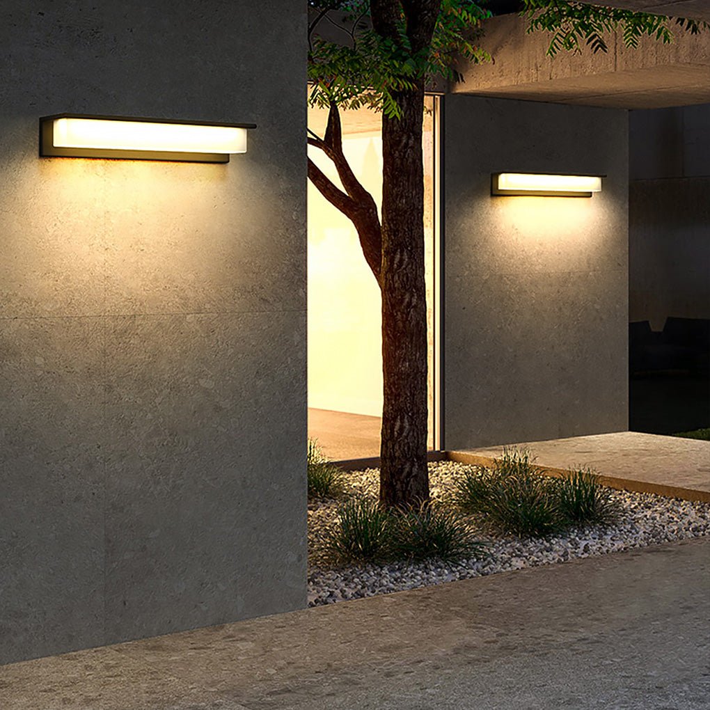 Modern Gray Horizontal Down-Light LED Wall Sconce Stainless Steel Aluminum PC Solar or Hardwired IP54 2 Sizes Courtyard Villa