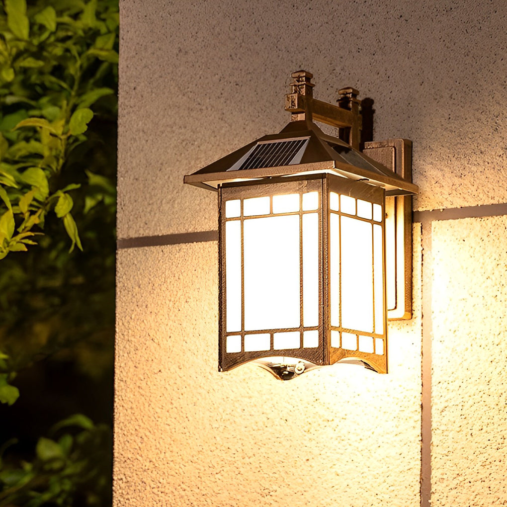 Retro Lantern Wall Sconce Die-Cast Aluminum Glass Solar or Hardwired IP55 3000K Black Bronze Copper Garden