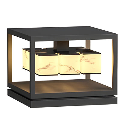 Modern Brick Square Stainless Steel PC Outdoor Pillar Light Black Single or Double Layer Solar or Hardwired IP65 Villa Gate