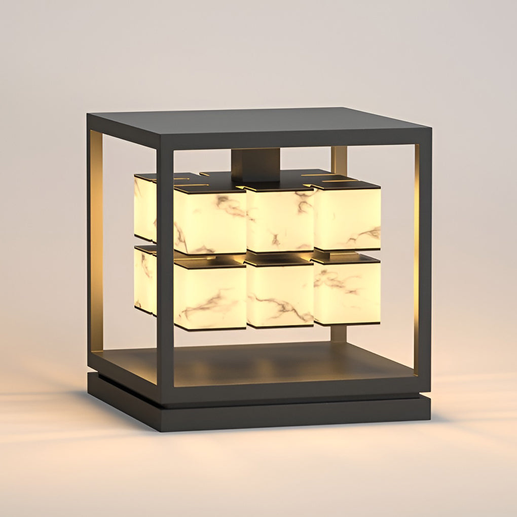 Modern Brick Square Stainless Steel PC Outdoor Pillar Light Black Single or Double Layer Solar or Hardwired IP65 Villa Gate