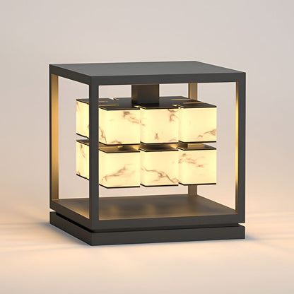 Modern Brick Square Stainless Steel PC Outdoor Pillar Light Black Single or Double Layer Solar or Hardwired IP65 Villa Gate