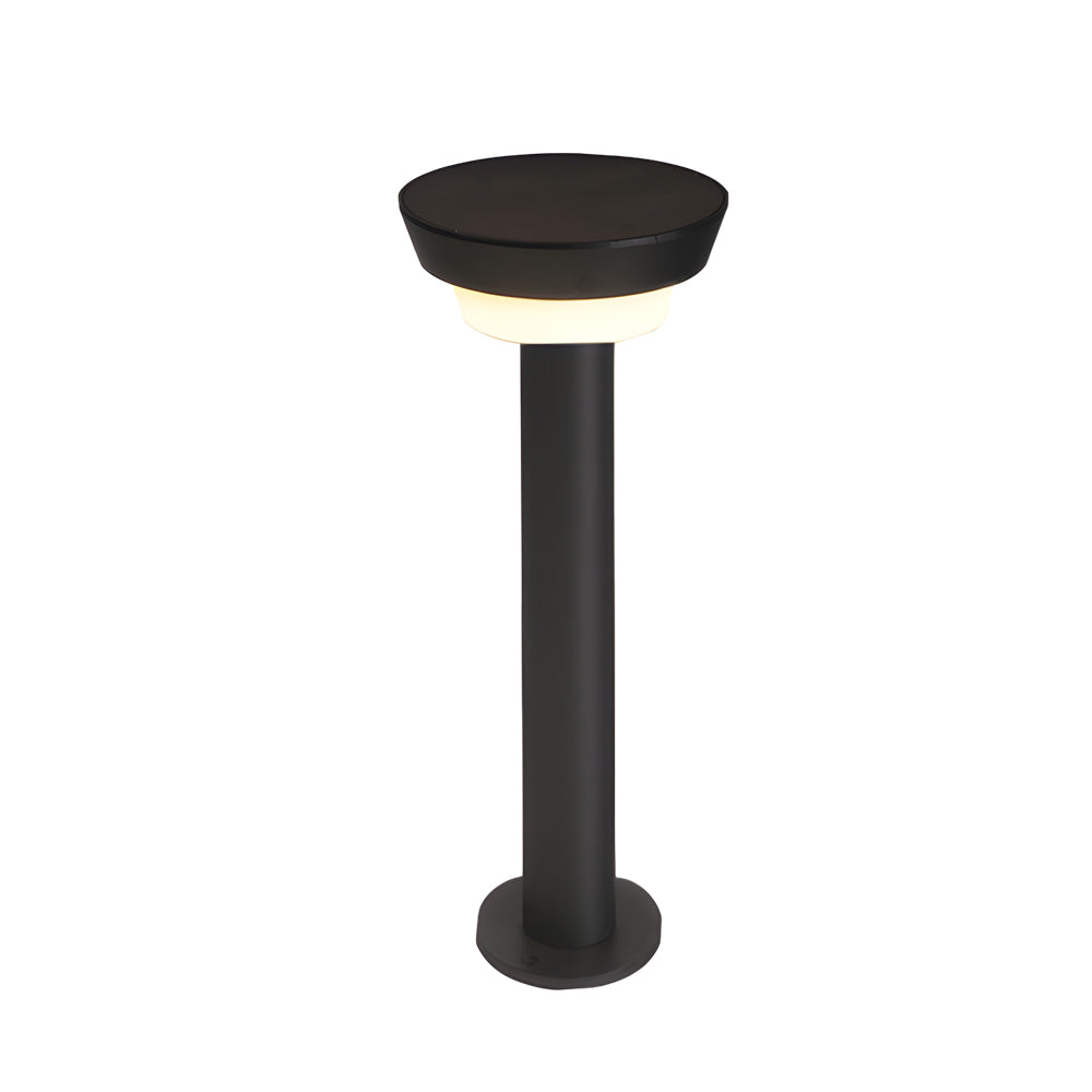 Modern Cylindrical Solar LED Bollard Light Adjustable Spike Base Waterproof Outdoor Pathway Lighting Black Aluminum IP65