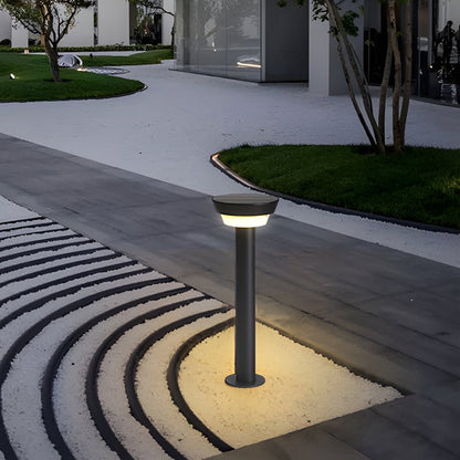 Modern Cylindrical Solar LED Bollard Light Adjustable Spike Base Waterproof Outdoor Pathway Lighting Black Aluminum IP65