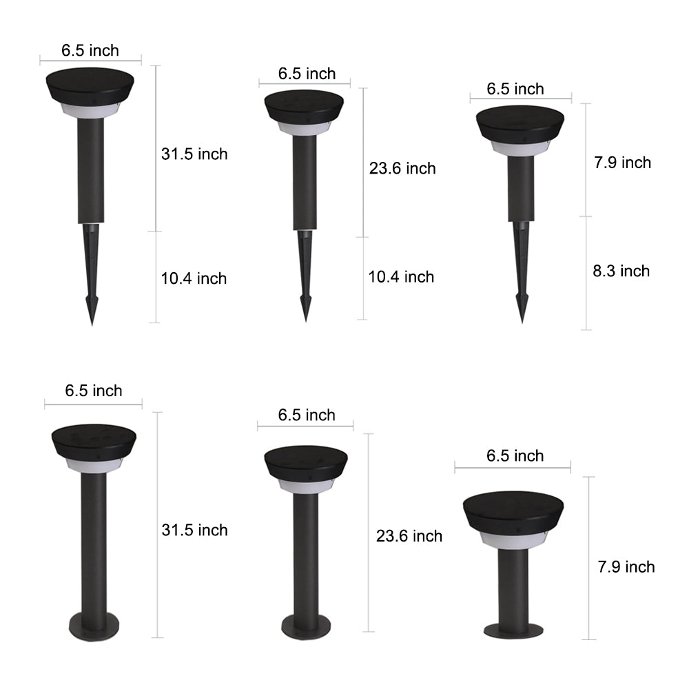 Modern Cylindrical Solar LED Bollard Light Adjustable Spike Base Waterproof Outdoor Pathway Lighting Black Aluminum IP65