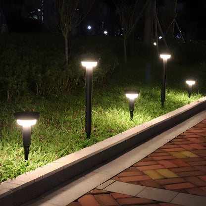 Modern Cylindrical Solar LED Bollard Light Adjustable Spike Base Waterproof Outdoor Pathway Lighting Black Aluminum IP65