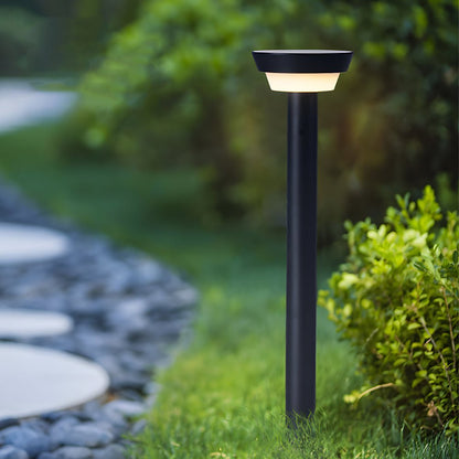 Modern Cylindrical Solar LED Bollard Light Adjustable Spike Base Waterproof Outdoor Pathway Lighting Black Aluminum IP65