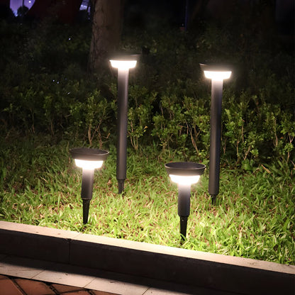 Modern Cylindrical Solar LED Bollard Light Adjustable Spike Base Waterproof Outdoor Pathway Lighting Black Aluminum IP65